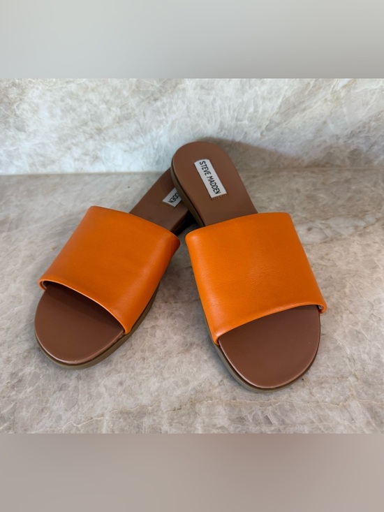 Steve Madden Shoes - NWT Steve Madden Orange Kailey Wide-Band Slide Leather Sandals